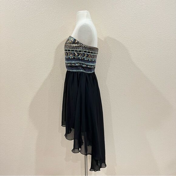 Charlotte Russe Black Gold Sequin Strapless High Low Dress Size Medium - Picture 4 of 11